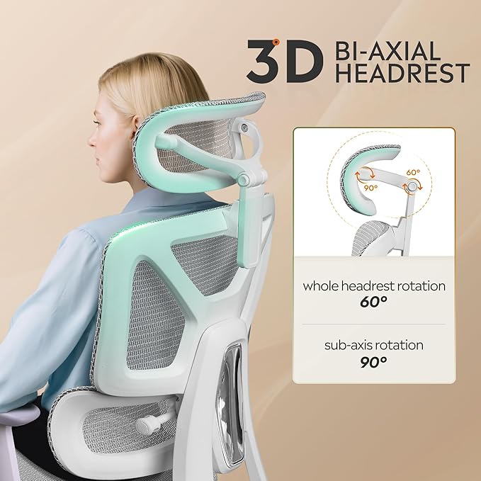 DEVAISE Ergonomic Mesh Office Desk Chair with a Footrest, Heavy Duty, High Back Reclining Swivel Comfy Home Computer Chair with Lumbar Support, SGS Class 4 Gas Lift, for Work Home Office, White