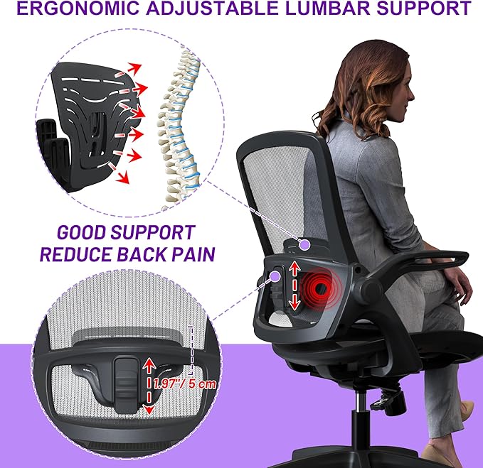 Modern Mesh Seat Home Office Computer Desk Chair with Swivel Wheels and Height Adjustable Lumbar Support for Adult