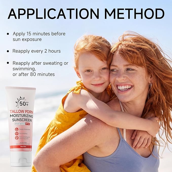 Beef Tallow Sunscreen With Non-Nano Zinc Oxide, Mineral Sunscreen SPF 50 Natural Sunscreens for Face and Body, Salmon PDRN Sunblock Moisturizing Sun Screen for Sensitive Skin & Kids, 2.82 OZ