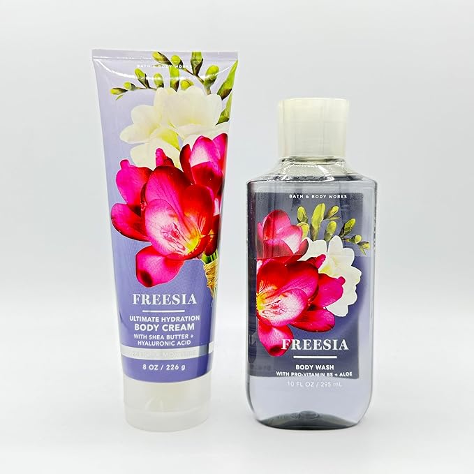 Bath & Body Works Freesia 2-Piece Set | Includes: 8-Ounce Ultimate Hydration Body Cream and 10-Ounce Body Wash