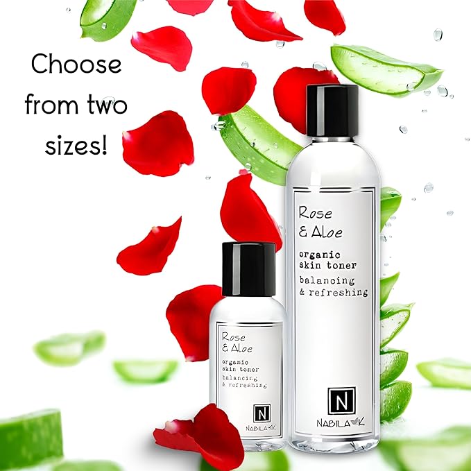 Nabila K Rose & Aloe Organic Skin Toner, Soothing, Refreshing, Hydrating, All Natural, Alcohol-Free, Hypoallergenic, 2.4oz