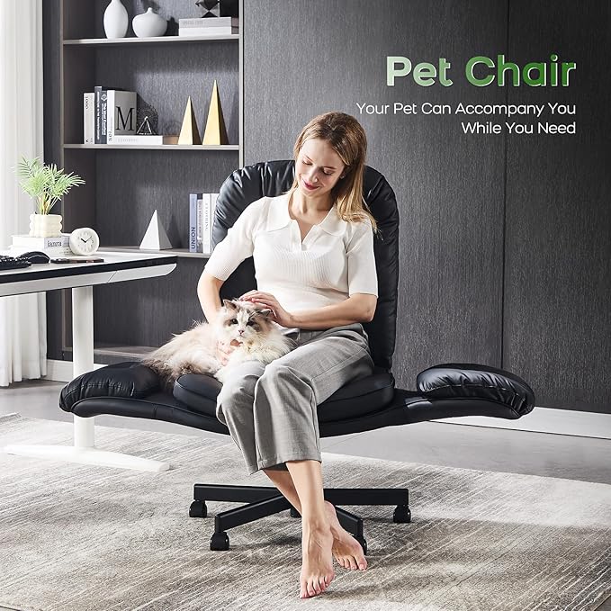 Criss Cross Chair with Armrests & Wheels for Cross-Legged Sitting, Comfortable Adjustable Swivel Office Desk Chair –PU Leather Vanity Chair for Home, Makeup and Bedroom (Black)
