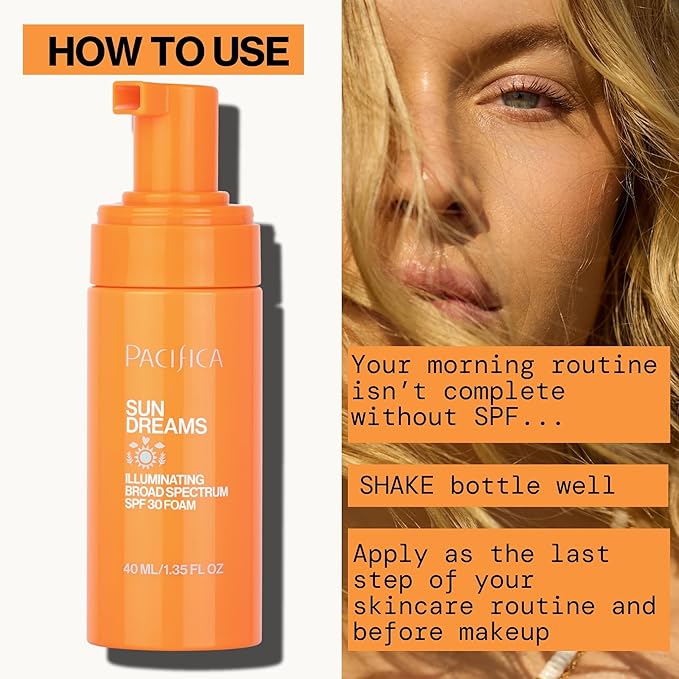 Pacifica Facial Sunscreen - Sun Dreams Illuminating SPF 30 Foam Broad Spectrum Every Day Face Lotion UVA/UVB Protection
