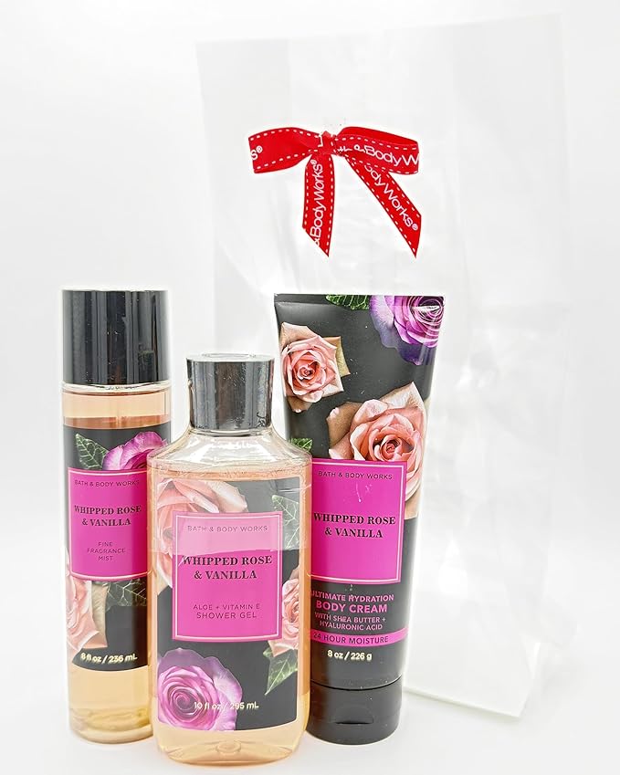 Bath & Body Works Whipped Rose & Vanilla 3-Piece Gift Set | Includes: Fine Fragrance Mist, Body Wash and Ultimate Hydration Body Cream