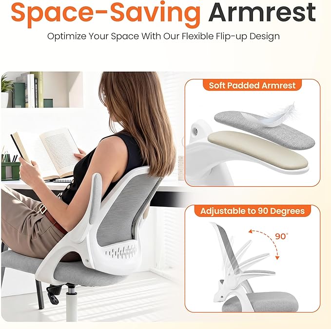 NEO Chair Office Chair Gaming Desk Computer Mesh Ergonomic Chair with Flip-up Arms Comfy Lumbar Support Adjustable Height Rolling Wheels Chair for Home Office (Grey)