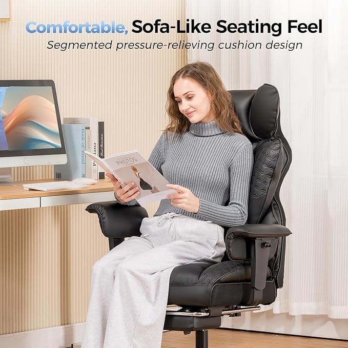 COMHOMA Big and Tall Office Chair Heavy Duty Gaming Chair with Deluxe Embossing Leather High Back Wider Ergonomic Computer Chair with Foot Rest 150°Reclining Pocket Spring Lumbar Support