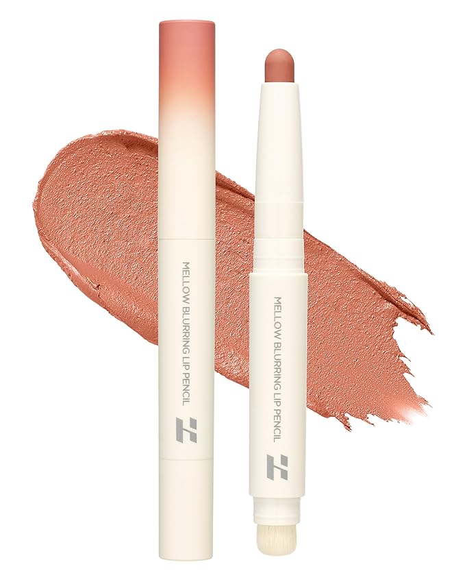 HOLIKA HOLIKA Mellow Blurring Lip Pencil 02 Nubeige - Korean Lip Makeup with Built-In Blurring Brush, 6mm Wide Tip for Overlining, Coconut Oil & Camellia Seed Oil, Long-Lasting No Skip Formula