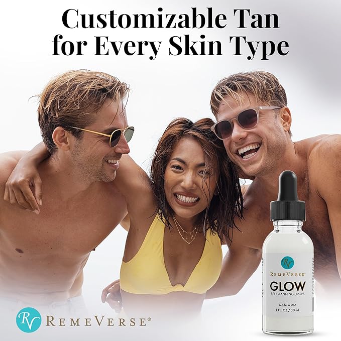 RemeVerse Glow Self-Tanning Drops - Sunless Tanner for a Sun-Kissed Glow - Achieve Natural-Looking Even Skin Tone, Control Results with Moisturizer for Face & Body - Ideal for All Skin Types - 1 oz