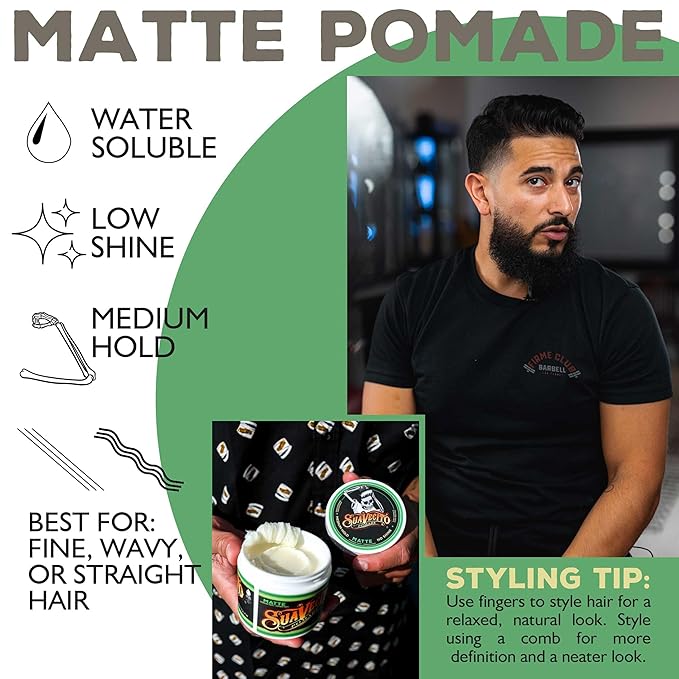 Suavecito Pomade Matte (No Shine) Formula 2.3 oz, 1 Pack - Medium Hold Hair Pomade For Men - Matte Hair Paste For Natural Texture Hairstyles