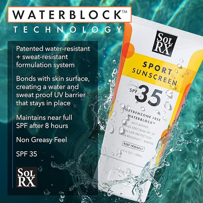 SolRX SPORT SPF 35 Sunscreen, Reef Friendly, Oxybenzone Free, Fragrance Free