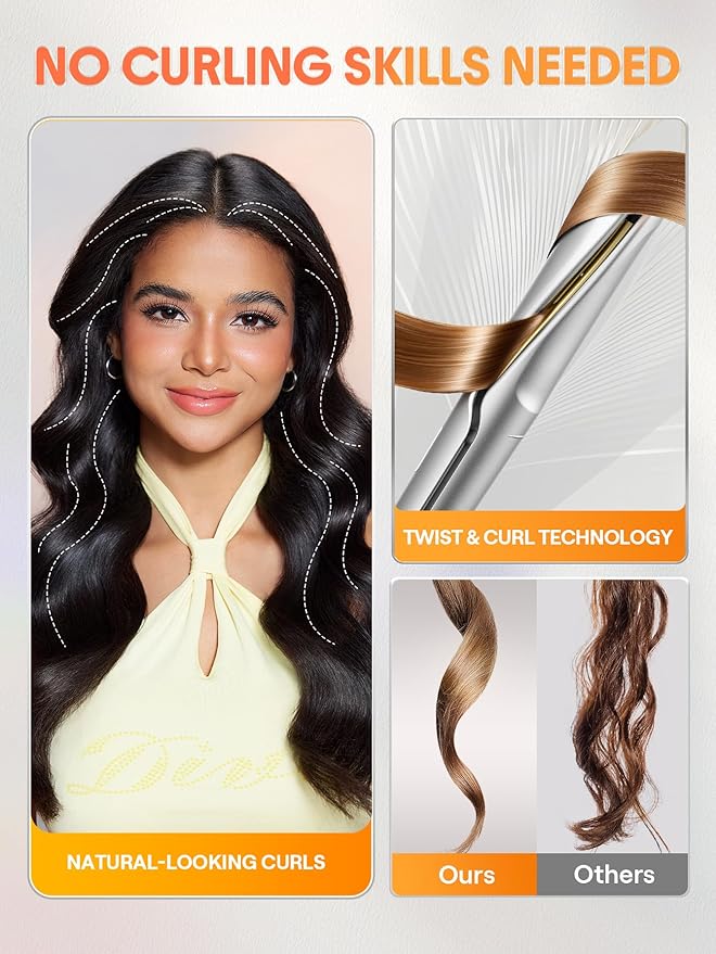 SHEGLAM Sleek Chic Twist Kiss Flat Iron - 2-in-1 Hair Straightener & Curling Iron, 1" Barrel, 60s Fast Heat, 20M Negative Ions, 5 Temp Settings, Travel-Friendly