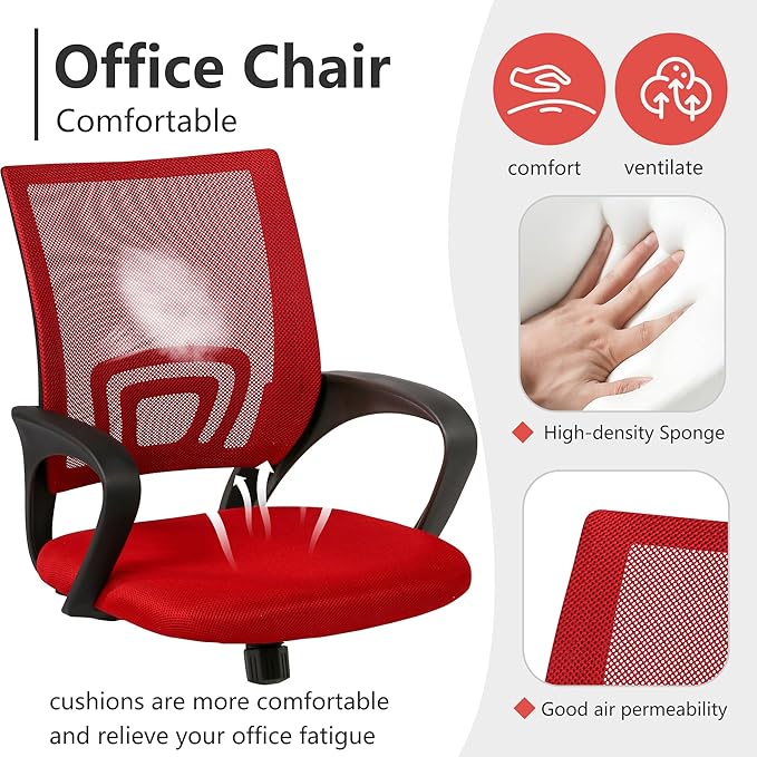 PayLessHere Office Computer Chair Ergonomic Cheap Desk Chair Adjustable Comfortable Mid Back Task Rolling Swivel with Lumbar Support for Home Office Desk, Red
