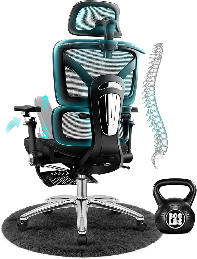 Ergonomic Mesh Office Chair with Footrest, Big and Tall Home Desk Chair with 5D Flip-Up Arms, Adjustable Lumbar Support, Gaming & Executive Computer Chairs, Black