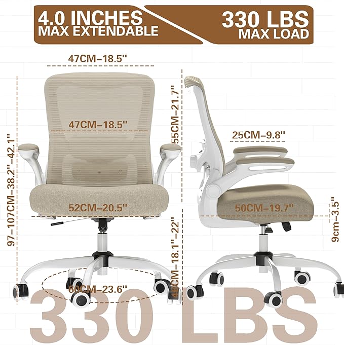 Ergonomic Office Chair - High Back Desk Chair with Adjustable Lumbar Support, Breathable Mesh Back, 330LBS Capacity, Easy Assembly, for Home Office Executive Computer Task