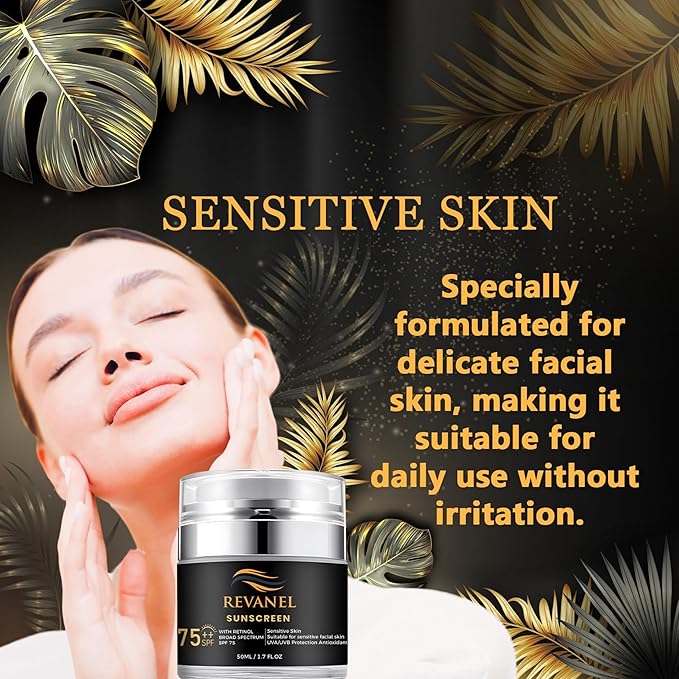 Sunscreen with Retinol, SPF 75, Broad Spectrum Advanced Formula for Maximum Sun Defense UVA/UVB Protection, Formulated Specifically for Sensitive Skin, 1.7 fl oz (1)