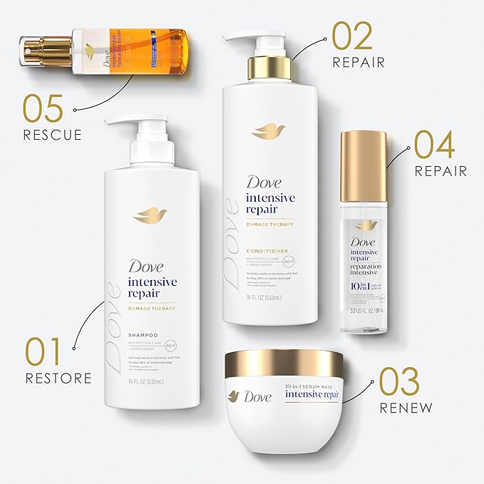 Dove Conditioner Intensive Repair 4 count for Damaged Hair Bio-Protein Care Technology and Amino Serum 12 oz