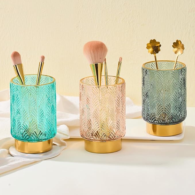 Makeup Brush Holder Organizer,Toothbrush Holders,Desk Pen Pencil Holder,Multifunctional Vintage Glass Brush Cup（A42-6-US）