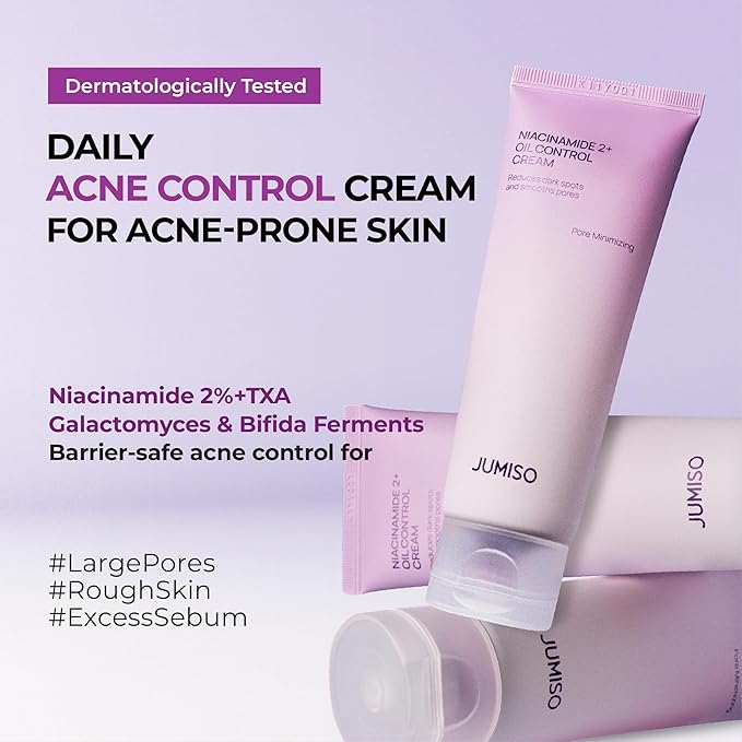JUMISO Niacinamide 2+ Oil Control Cream - Korean Face Moisturizer for Oily Acne Prone Skin - Pore Minimizing, Sebum Balancing with Hyaluronic Acid, Tranexamic Acid, Galactomyces, 2.7 fl.oz
