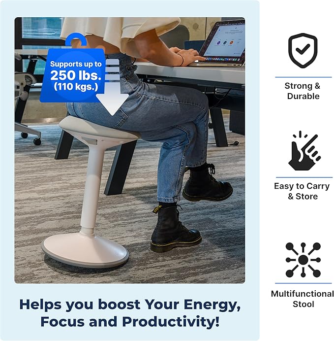 Standing Desk Stool Chair, Height Adjustable Stool 21-31 inch for Office and Classroom, Swivel Stool, Anti-Slip Bottom Ergonomic Wobble Stool with Rocking Motion, Black