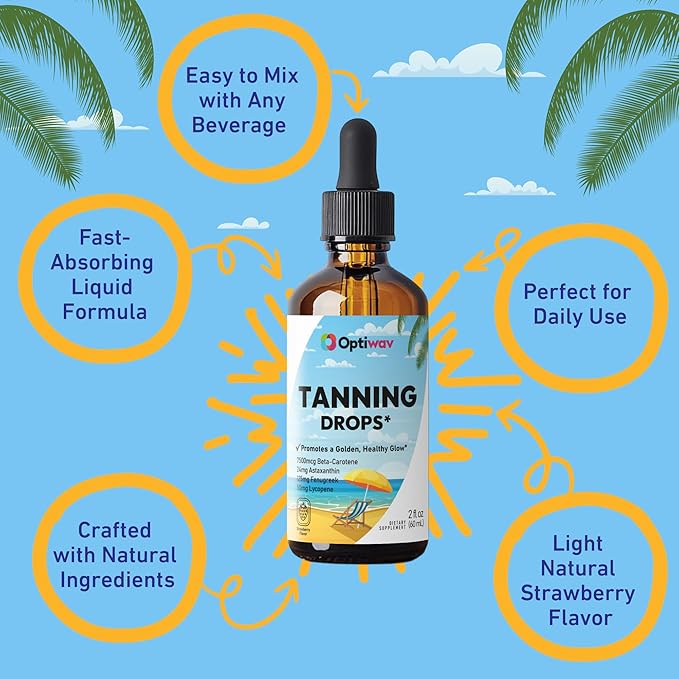 Sunless Tanning Drops to Drink - Drinkable Self Tan for Glow & Natural Radiant Skin Tone - Drinking Melanin Oral Liquid Tanner for Face Body Suitable for All Skin Types - Vegan Sugar Free