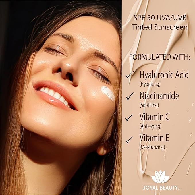 ALLUREC Tinted Mineral Sunscreen for Face SPF 50 PA++++ Broad-Spectrum UVA/UVB High Protection Facial Lotion Moisturizer with Titanium Dioxide & Zinc Oxide. Blur Pores Wrinkles Spots Instantly.