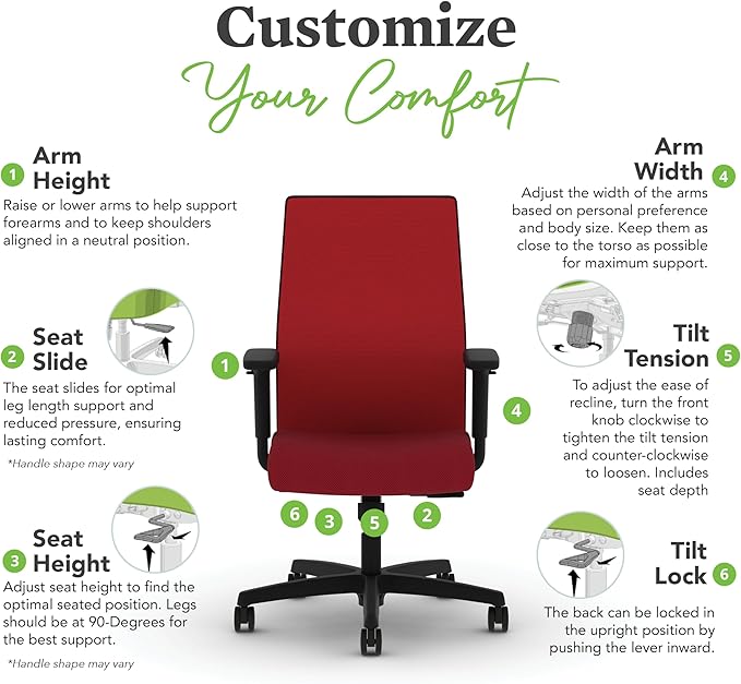 HON Ignition 2.0 Mid Back Task Chair, Spectrum Mesh, Standard Synchro-Tilt Control, Office Chair with Lumbar Support, Height and Width Adjustable Arms, Black Frame, Bullseye