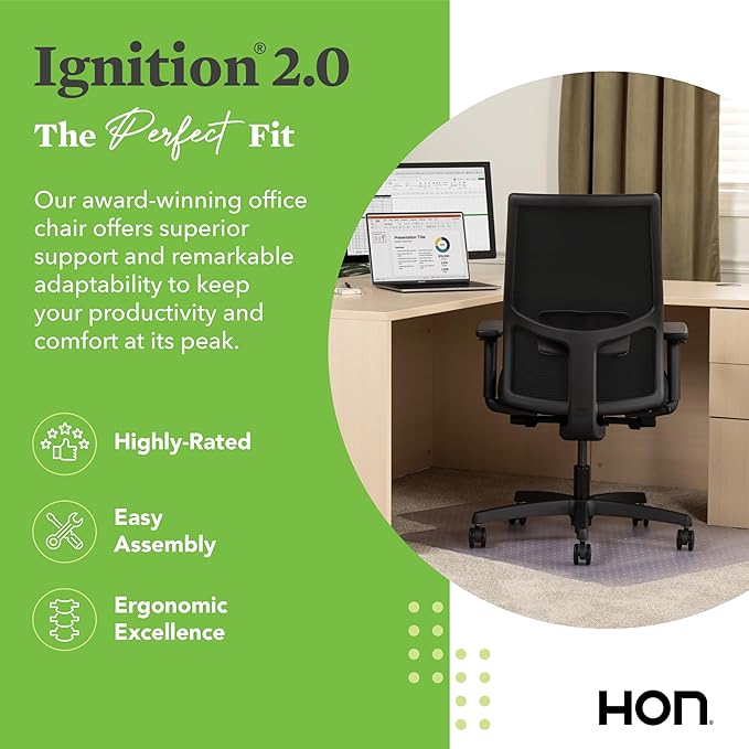 HON Ignition 2.0 Mid Back Task Chair, Spectrum Mesh, Advanced Synchro-Tilt Control, Office Chair with Lumbar Support, Height and Width Adjustable Arms, Black Frame, Blueberry