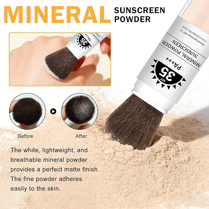 Mineral Powder Sunscreen for Face & Scalp SPF 35 Brush Sunscreen Setting Powder Oil Control Long Lasting Matte Finish Lightweight Loose Powder for All Skin Tones Types - 01 Translucent