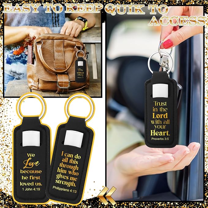 72 Pcs Christian Bible Lipstick Holder Key Chain Lip Balm Holder Gift Bulk with Metal Ring Lipstick Lip Gloss Pouch Religious Party Bible Inspiration Gift for Women Man Church(Classic)