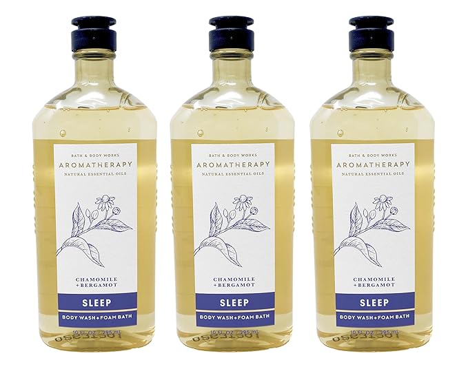 Bath & Body Works Aromatherapy Body Wash & Foam Bath, Gift Sets 10 fl oz per Bottle (3 Pack) (Chamomile + Bergamot)