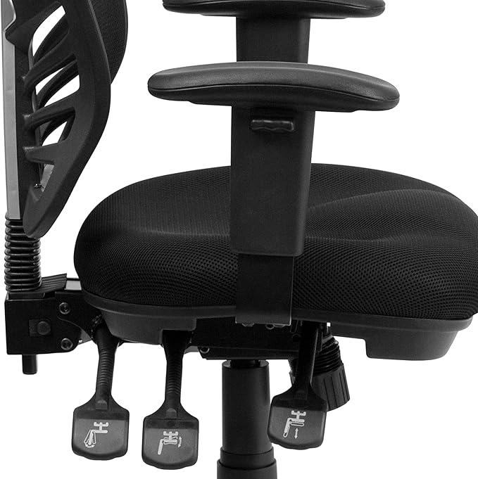 Flash Furniture Nicholas Mid-Back Swivel Desk Chair with Wheels, Mesh Back, Padded Seat, and Armrests, Adjustable Height Mesh Ergonomic Office Chair, Black