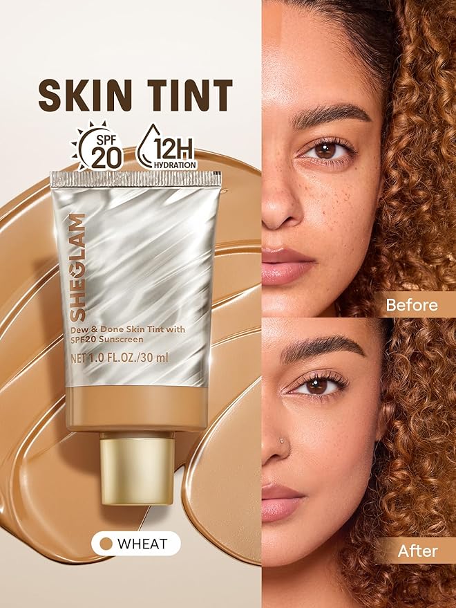 SHEGLAM Dew & Done Skin Tint with SPF20 Light-medium Coverage Foundation Evens Skin Tone-Wheat
