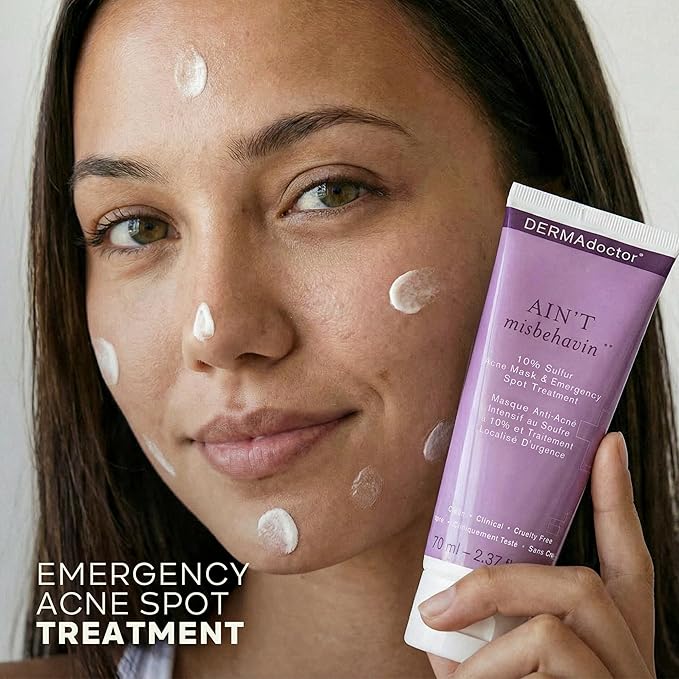 DERMAdoctor Ain’t Misbehavin’ 10% Sulfur Acne Mask, Oil-Absorbing Facial Treatment, 2.3 fl oz