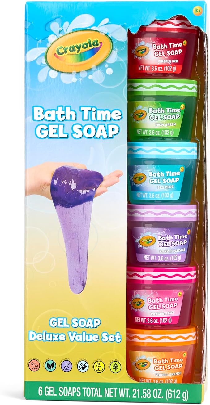 Crayola Bath Time Slime 6 Piece Set, Soaps with Slime Texture & Consistency, Multi Color Bath Soap 6 Pack / 3.6 oz Each, Colors Included: Red, Green, Blue, Purple, Pink, & Orange
