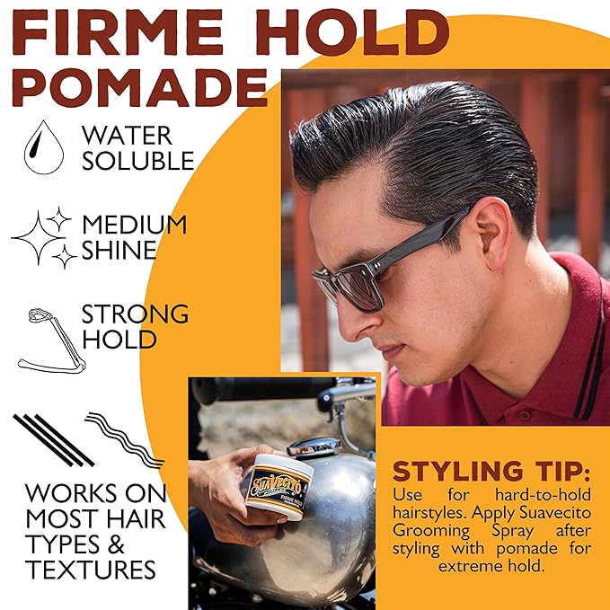 Suavecito Pomade Firme (Strong) Hold 4 oz, 2 Pack - Strong Hold Hair Pomade For Men - Medium Shine Water Based Wax Like Flake Free Hair Gel - Easy To Wash Out - All Day Hold For All Hair Styles