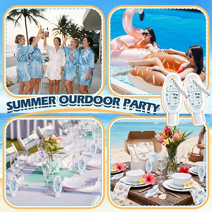 Leelosp 30 Pcs Mini Sunscreen with Carabiner Bulk Travel Size 1 Fl. oz. Spf 30 Water Resistant Mini Sunblock Lotion with Clip Last Toast on the Coast Bachelorette Party Favor Welcome Bags for Guest