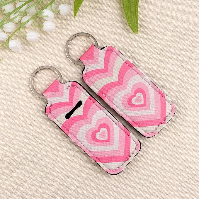 4 Pcs Lip Balm Holder Keychain for Lipstick, Elastic Fabric Lip Gloss Sleeves Holder for Women, Girls, Nurse