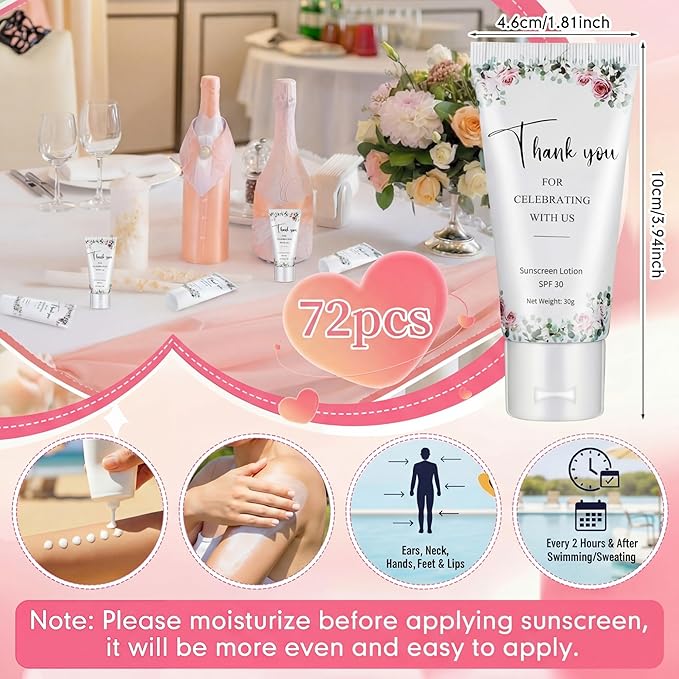 72 Pcs Mini Sunscreen Bulk for Summer Party Wedding SPF 30 Water Resistant Sunscreen Lotion Bulk 1oz Travel Size for Thank You Gifts Wedding Party Supplies (Floral)