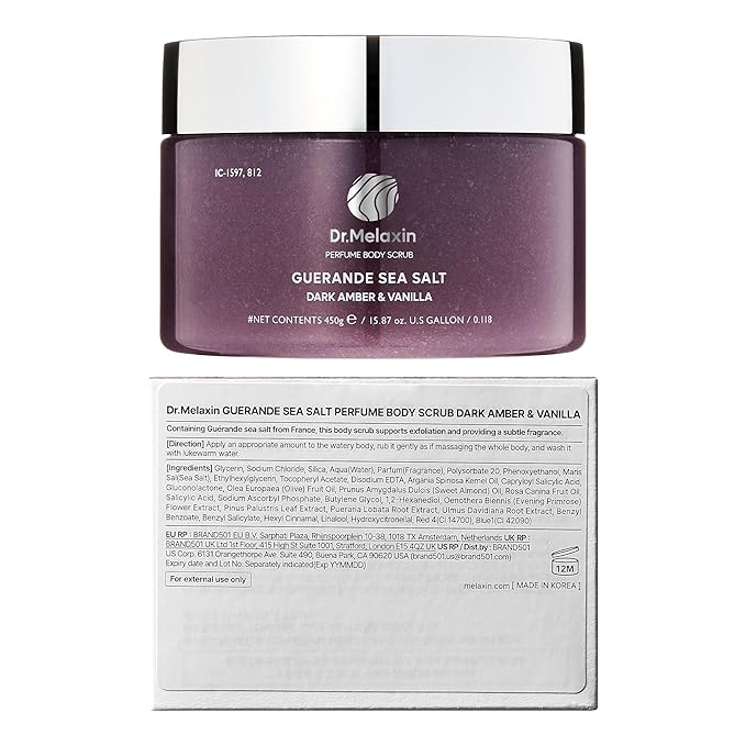 Dr.Melaxin Guerande Sea Salt Perfume Exfoliating Body Scrub for Smooth Skin Body, Coral Rose Scent 450g