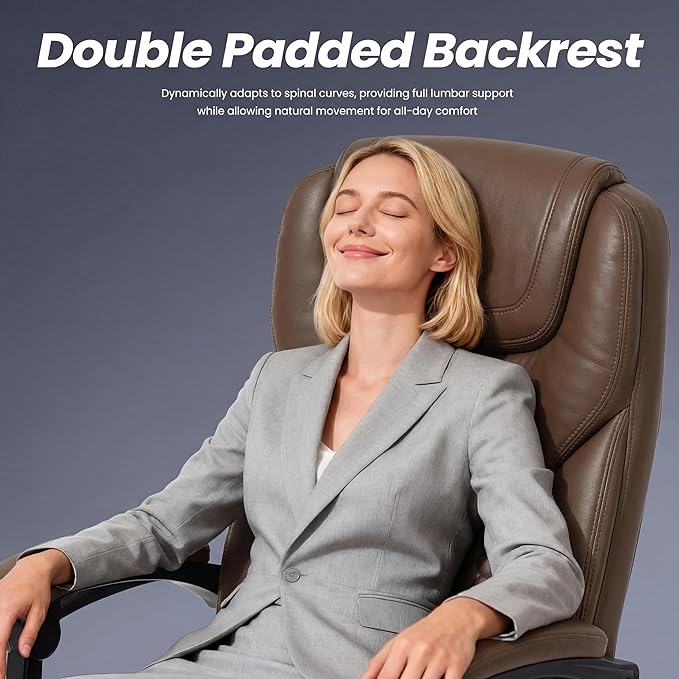 Massage Office Chair Set of 2 with 3-Level Heat and Footrest – 20-Min Easy Assembly, 300 lbs Big and Tall Desk Chair, PU Leather Ergonomic Executive Computer Chair with Side Pocket, Brown