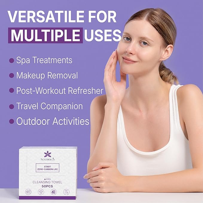 Disposable Face Towels (150 Count) – XL 10"x12" Ultra Thick Facial Cleansing Cloths – Soft Biodegradable Dry Wipes for Sensitive Skin – Lint-Free Makeup Remover Towelettes for Daily Skincare