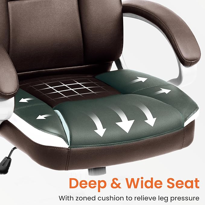 NEO Chair Office Desk Ergonomic Gaming Chair High Back Adjustable Computer Chair with Wheels and Lumbar Support Comfy Leather Executive Swivel (Brown)