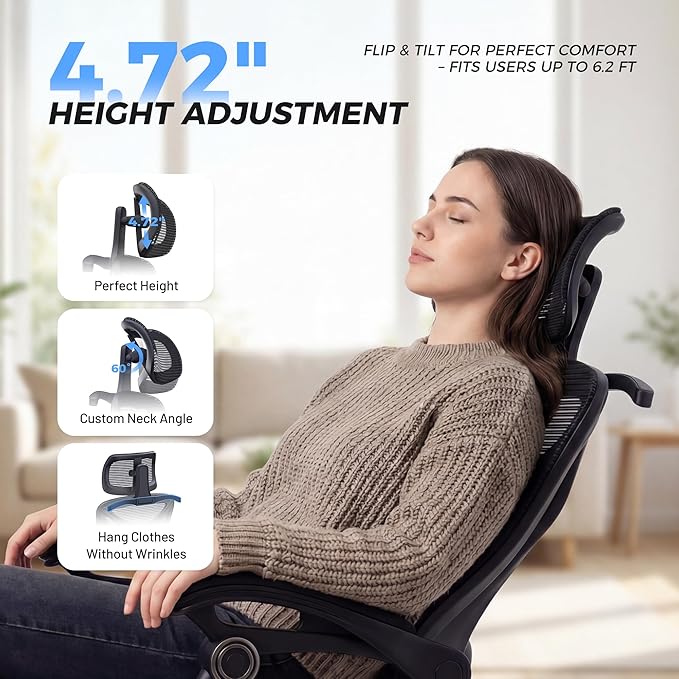 Ergonomic Office Chair with Footrest - Adjustable Lumbar Support & Headrest, 90-160° Reclining Mesh Back Computer Chair - Home Office/Gaming, 350lbs Capacity