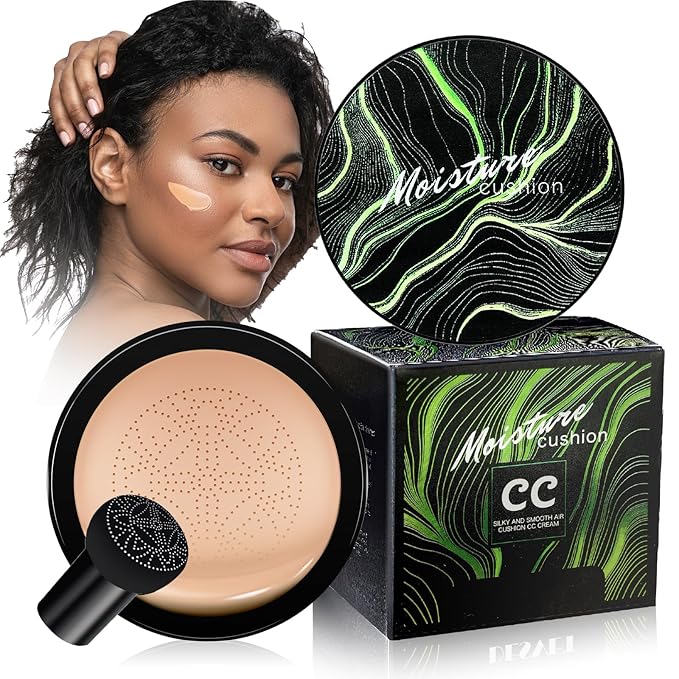 Mushroom Head Air Cushion CC Cream - Tattoo Cover up Moisturizing BB Creams Foundation, Long-Lasting Waterproof Concealer Full Coverage for Even Skin Tone (Medium Deep, 1 PCS)