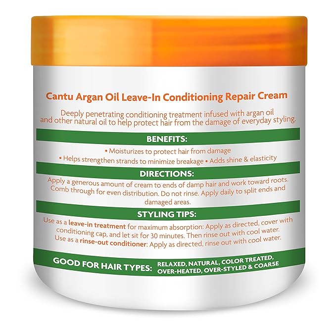 Cantu Leave-In Conditioning Repair Cream, 16 oz | Argan Oil | Pack of 2