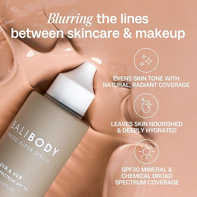 Bali Body Tinted Super Serum SPF30 | Natural Shade Daily Skincare for All Skin Types | Hyaluronic Acid Infused Skin Perfector for Glowing Skin | Vegan, Cruelty Free, Australian Made (30ml/1.01fl oz)
