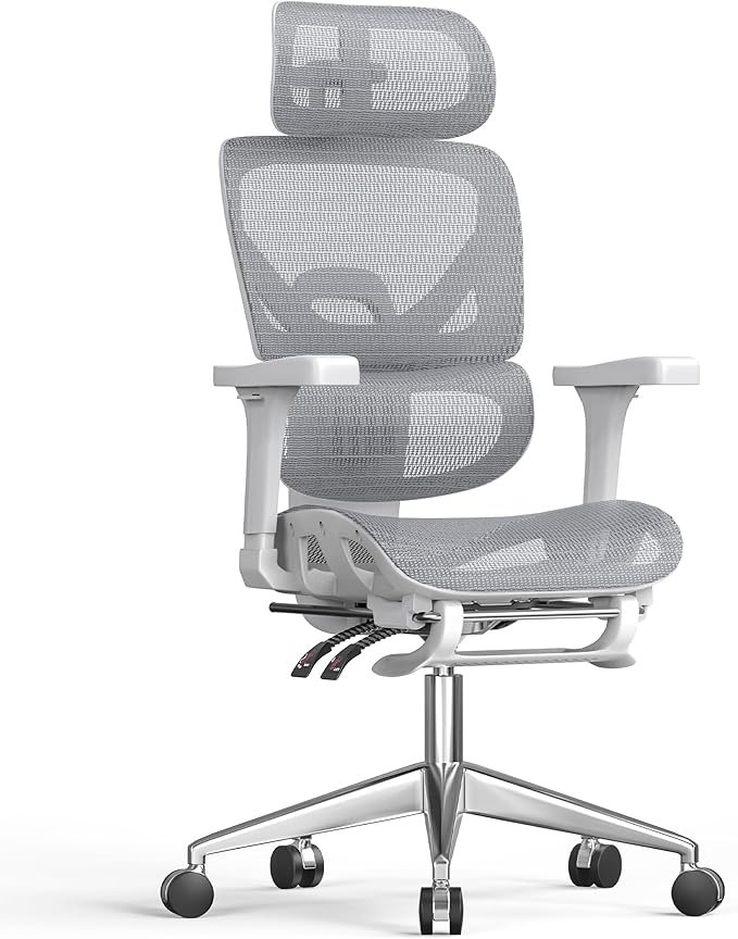 naspaluro Ergonomic Office Chair, High Back Mesh Desk Chair, 350lbs Capacity, Lumbar Support, 3D Armrest Headrest, Footrest, PU Wheels, Swivel Computer Chair for Home Office, Work & Gaming