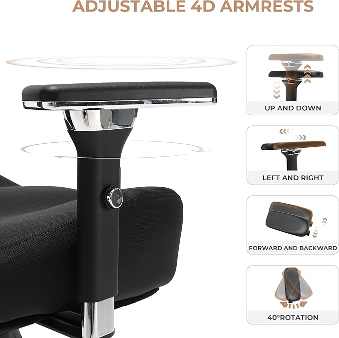 600lbs Big and Tall Office Chair,Oversized Ergonomic Breathable Mesh Desk Chair with W-Shape Thicken Seat Cushion,Computer Chair with Upgraded 4D Armrest,Lumbar Support for Heavy People All Day