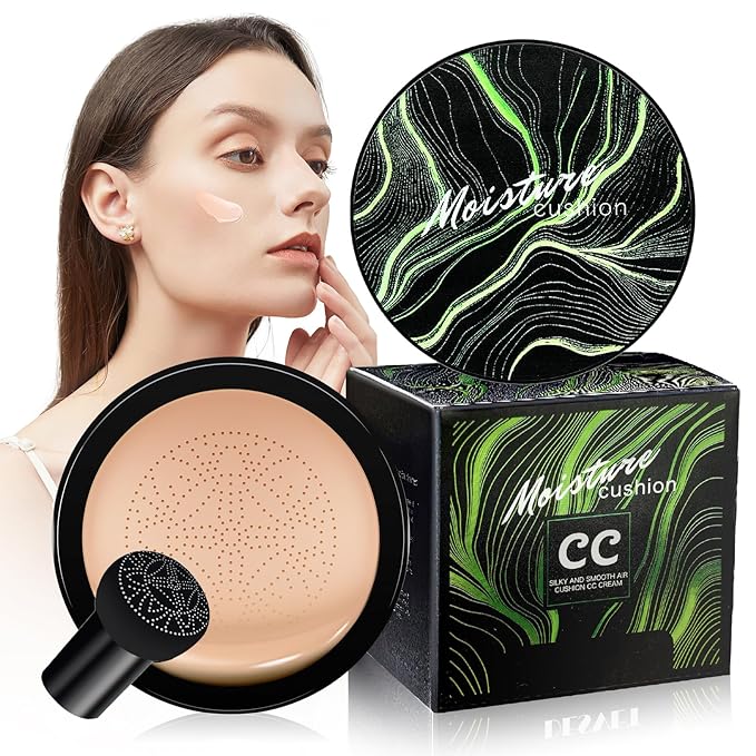 Mushroom Head Air Cushion CC Cream - Tattoo Cover up Moisturizing BB Creams Foundation, Long-Lasting Waterproof Concealer Full Coverage for Even Skin Tone (Natural, 1 PCS)