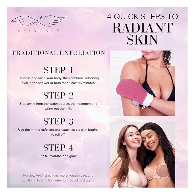 Seraphic Skincare Eternal Love Premium Exfoliating Mitt for Body 1pc – Exfoliating Glove & Body Scrubber for Shower Use, Deep Body Exfoliation, Dead Skin Removal & Self Tanner - Valentine’s Day gift